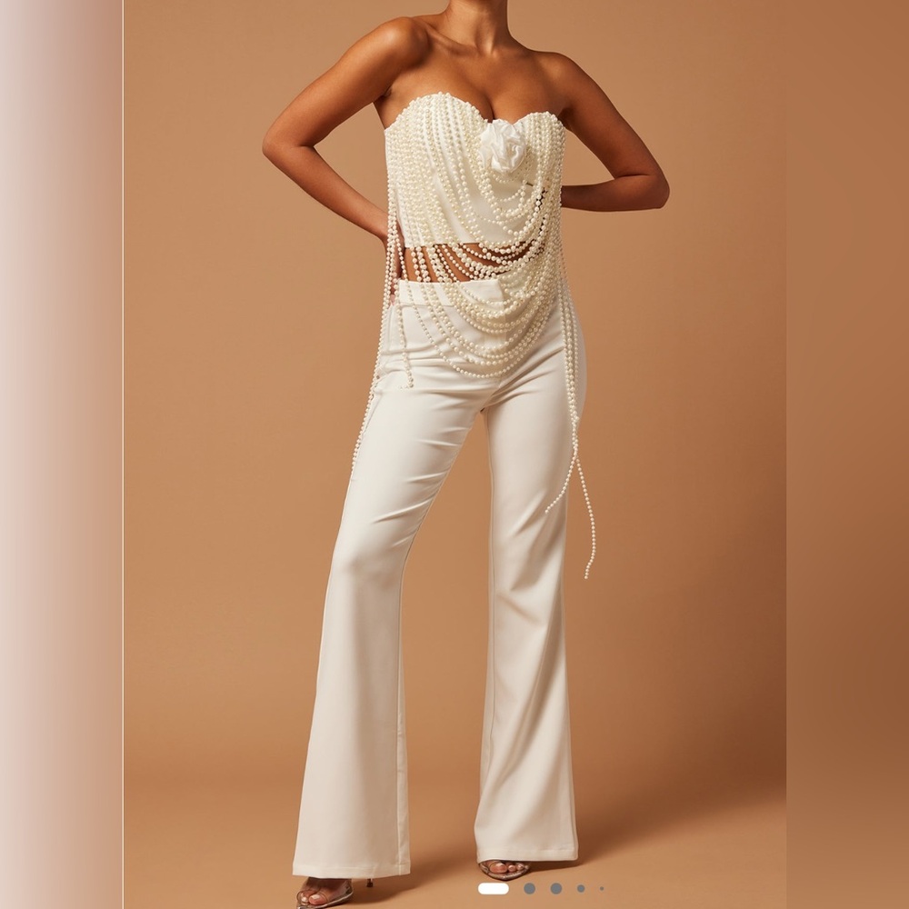 Elegant White Erin Pearl Pant Set